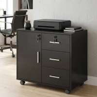 HOMCOM Caisson bureau meuble de rangement verrouillable avec 3 tiroirs et étagère réglable, roulettes, 40 x 60 x 56 cm, noir(m-15)