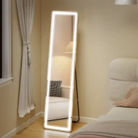HOMCOM 2 in 1 Ganzkörperspiegel mit LED-Licht, freistehend, wandmontiert, dimmbar, 40 cm x 37 cm x 156,5 cm, Silber(m-2)