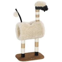 PawHut Albero Tiragraffi per Gatti a Forma di Pecora con Naso Nero, Pali in Juta, Tunnel e Pallina, Marrone Chiaro(m-1)