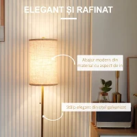 HOMCOM Lampadar cu Abajur din In și Dulie E27, In și Oțel, 25,5x25,5x157 cm, Auriu(m-4)