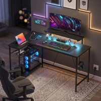 HOMCOM Reversible 'L' LED Light Gaming/Work Desk - Black(m-8)
