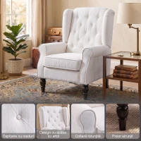 HOMCOM Fotoliu de Sufragerie Tapițat din Catifea cu Spătar Matlasat, 74x86x102cm, Alb(m-4)