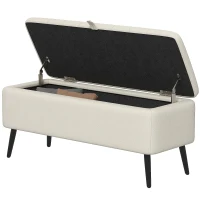 HOMCOM Sitzbank mit Stauraum Polsterbank mit Leinenoptik, Sitztruhe mit Stahlbeine 102 x 40 x 44 cm, Cremeweiß(m-11)