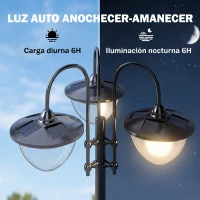 Outsunny Farol Solar de Jardín con 18 Luces LED Blanca Fría 6000K IP44 para Camino Terraza Patio 60x55x189 cm Negro(m-6)