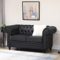 HOMCOM Canapea cu 2 Locuri Stil Chesterfield, PU, Lemn Masiv, 160 x 84 x 80 cm, Negru(m-13)