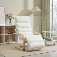 HOMCOM Lounge-Sessel aus Birkenholz, Polstersessel mit verstellbarer Fußstütze, Moderner Armlehnstuhl, Cremeweiß(m-10)