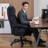 HOMCOM Chefsessel Ergonomisch Bürostuhl bis 200 kg mit Samtoptik, Hoher Rückenlehne, für Büro und Homeoffice Schwarz(m-8)