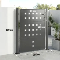 Outsunny Gartentor aus verzinktem Stahl Metall Gartentür mit Griff Schloss 3 Schlüssel abschließbar Zauntor 105x130 cm Dunkelgrau(m-3)