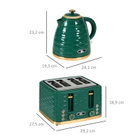 HOMCOM 2-in-1 Toaster und Wasserkocher Set, 7 Bräunungsstufen, Auftau- und Aufwärmfunktion, Grün(m-3)