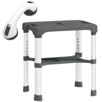 HOMCOM Scaun de Duș din Aluminiu cu Raft Integrat, Înălțime Reglabilă pe 5 Niveluri, Suport 150kg, Gri(m-12)