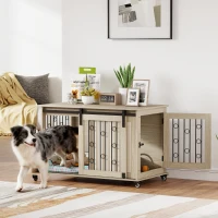 PawHut Jaula para Perros Medianos y Grandes Mesa Auxiliar Moderna con 2 Puertas y Cierre 100x56x65 cm Roble(m-10)