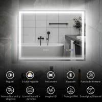 HOMCOM Oglindă Baie Anti-aburire Con Lumină Led E Difuzor Bluetooth 80x60 cm(m-3)