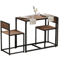 HOMCOM 3-delige Bartafelset Hoge tafelset 3-delig, 2 stoelen, 1 tafel, 90 cm x 47 cm x 76 cm, Bruin + Zwart(m-11)