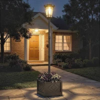 Outsunny Solar Laterne Stehleuchte mit Blumentopf 195cm Außen Gartenlaterne mit 2 Helligkeitsstufen Lichtsteuerung Schalter IP44(m-9)