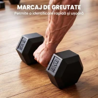HOMCOM Set Gantere Sală 2 x 8 kg cu Mâner Antiderapant pentru Fitness Acasă, Negru(m-7)