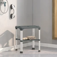 HOMCOM Scaun de Duș din Aluminiu cu Raft Integrat, Înălțime Reglabilă pe 5 Niveluri, Suport 150kg, Gri(m-2)