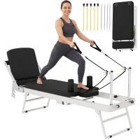 SPORTNOW Reformer Pilates Pliabil pentru Acasă cu 2 Benzi Elastice, Alb(m-11)