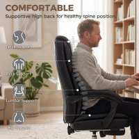 HOMCOM Scaun de birou rabatabil cu suport pentru picioare retractabil, din piele PU, capacitate de 120 kg, negru(m-5)