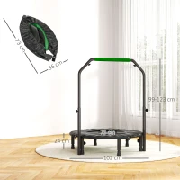 HOMCOM Cama Elástica Plegable Ø102 cm con Mango Ajustable Marco de Acero para Entrenamiento Piernas Cuerpo Negro y Verde(m-3)