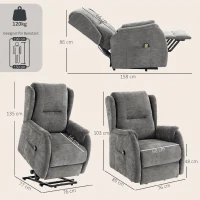 HOMCOM Fernsehsessel Relaxsessel mit Aufstehhilfe für Senioren, Chenille-Optik, mit Fernbedienung und Seitentaschen, Dunkelgrau(m-3)