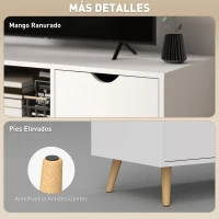 HOMCOM Mueble de TV con Cajón 2 Puertas y Estante Abierto Patas de Madera para Televisores 50 Pulgadas 110x40x50 cm Blanco(m-5)