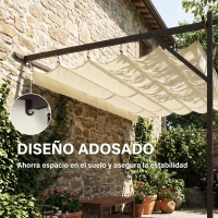 Outsunny Pérgola de Pared de Jardín 3x3 m con Techo Retráctil Protección UPF30+ Drenaje Cenador de Jardín para Exterior Crema(m-4)