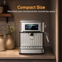HOMCOM Espresso Machine, 20-Bar Cappuccino Coffee Maker with Frother Wand, 1.6L Tank, Single/Double/Manual Shot, LED Touch(m-8)
