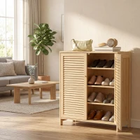 HOMCOM schmaler Schuhschrank, Rattan, schmal, hoch, Holz, kleine Schublade, dünn(m-8)