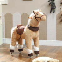 AIYAPLAY Cheval à bascule animal à bascule sur roulettes avec selle et harnais pour enfant de 3 à 5 ans 70 x 28 x 80 cm marron(m-9)
