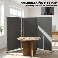 Outsunny Biombo Plegable de 3 Paneles 260x180 cm Biombo Separador de Ambientes con Soporte de Metal UPF 30+ Gris Oscuro(m-4)