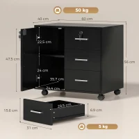 HOMCOM Caisson bureau meuble de rangement verrouillable avec 3 tiroirs et étagère réglable, roulettes, 40 x 60 x 56 cm, noir(m-3)