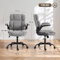 HOMCOM Scaun de Birou Rotativ cu Cotiere Rabatabile, Înălțime Reglabilă, Țesătură cu Aspect de In, Gri(m-3)