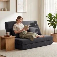 HOMCOM Bodenstuhl mit Rückenlehne, Cord-Klappsofa als Gästebett, Verstellbare Rückenlehne, Breiter Sitz, Dunkelgrau(m-2)