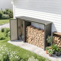 Outsunny Magazie pentru Lemne cu Acoperiș Înclinat, 235x67x149 cm, Gri Închis(m-9)