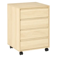HOMCOM Caisson de Bureau, Rangement Bureau sur Roulettes, 4 Tiroirs Coulissants en Bois, Naturel(m-1)