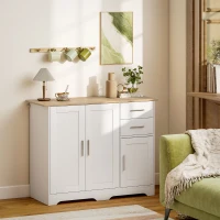 HOMCOM Bufet Modern din Lemn cu 2 Sertare și 2 Dulapuri, 100x40x78 cm, Alb și Lemn Natural(m-2)