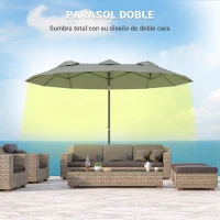 Outsunny Sombrilla Doble de Jardín 295x152x222 cm con Inclinación de 45° y Manivela para Terraza Balcón Piscina Color Gris(m-5)