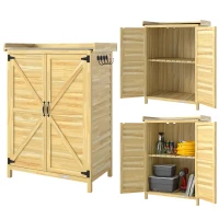 Outsunny Dulap de Grădină din Lemn cu Blat din Oțel, Rafturi și Cârlige, 71.5x39x95 cm(m-11)