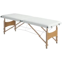 HOMCOM Mobile Massageliege 2 Zonen Klappbar Höhenverstellbar Massagetisch 60 cm Breit mit Tragetasche Holzfüßen Cremeweiß(m-12)