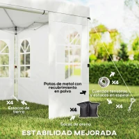 Outsunny Carpa Plegable 3x3 m Pop-up con UPF50+ 4 Laterales Desmontables Altura Ajustable y Bolsa de Transporte Blanco(m-6)