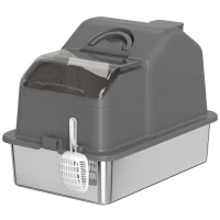 PawHut Maison de Toilette pour Chat avec Couvercle Amovible et Fermé, Côtés Hauts, 60,5x40,5x45cm, Gris Foncé(m-18)