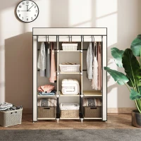 HOMCOM Dulap Textil cu 8 Rafturi și 2 Bare, Economisitor de Spațiu pentru Dormitor, 125x43x162,5 cm, Gri Deschis(m-7)