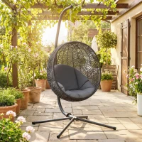 Outsunny Support de Fauteuil Suspendu, Support Chaise Suspendue, Cadre en C, Charge Max. 150 kg, 128 x 105 x 205 cm, Noir(m-2)