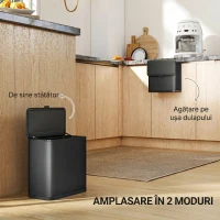 HOMCOM Pubelă 8 L cu Capac din Oțel Inoxidabil, Suspendată sau de Sine Stătătoare, 29,7x17,4x30 cm, Negru(m-4)