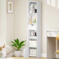 HOMCOM Bücherregal mit 6 Ebenen, 3-stufig verstellbar, mit Schublade, Schranktür, anpassbares Regal, Ausstellungsregal, Weiß(m-9)