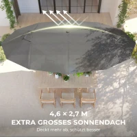 Outsunny Doppelsonnenschirm 455 x 265 cm, UV Schutz Sonnenschirm mit Handkurbel, Balkonschirm windfest Kurbelschirm Sonnenschutz für Balkon Garten, Grau(m-4)