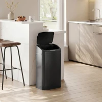 HOMCOM 48 L Sensor-Mülleimer für Küche oder Büro, automatische Schließ-Funktion, Edelstahl, Schwarz(m-8)