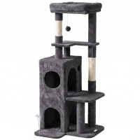 PawHut Kratzbaum 132 cm Katzenturm mit Höhle, Sisalstämme, große Plattform, mehrstöckig für mittelgroße Katzen unter 6 kg(m-1)