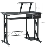 HOMCOM Birou pentru Calculator cu Sertar, Tavă Glisantă pentru Tastatură și Raft, 90x50x100cm, Negru(m-3)