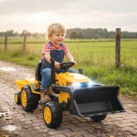 AIYAPLAY Excavator Electric pentru Copii 12V cu Cupă, Remorcă și Telecomandă, Vârsta 3-8 Ani, Galben(m-2)